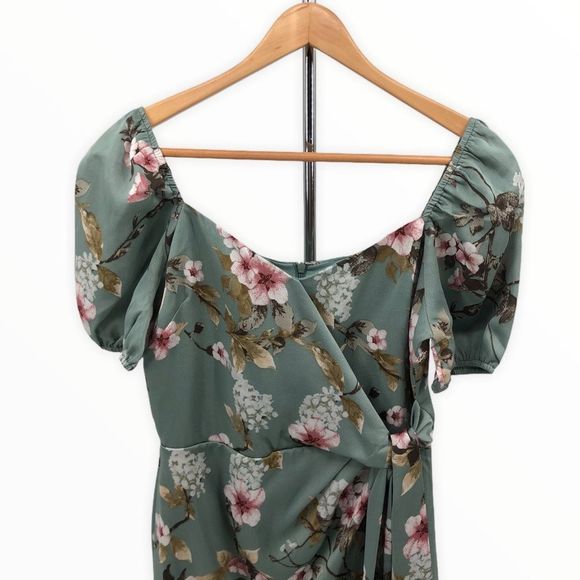 If By Sea Puff Sleeve Mint Floral Side Tie Dress size Small - Picture 4 of 14